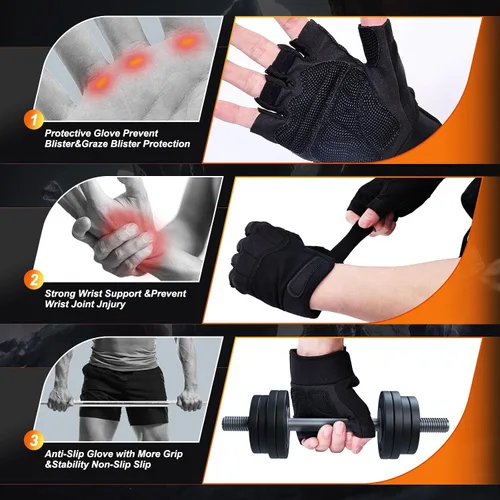 Miniatura 3 de Guantes de levantamiento de pesas, guantes de gimnasio para hombres y mujeres, protección completa de la palma para deportes, levantamiento