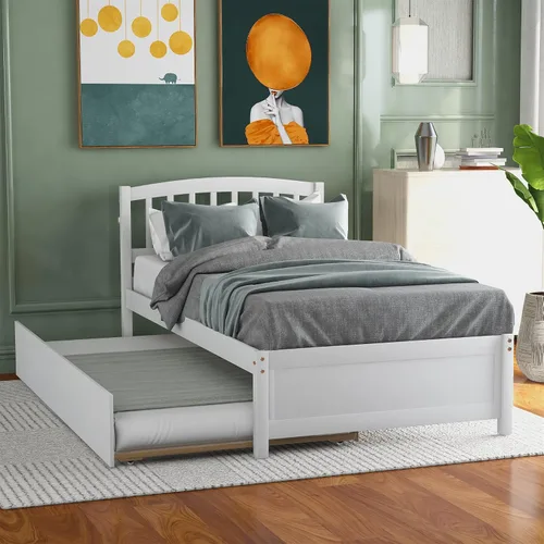 Miniatura 10 de Harper & Bright Designs Cama individual con cama nido, cama individual de plataforma de madera con cabecera y base de colchón estribo, fuerte