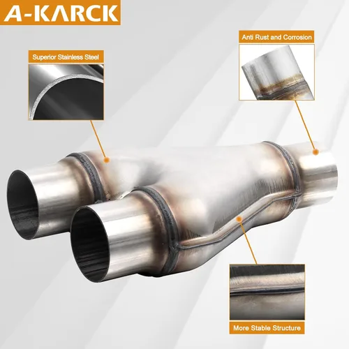 Miniatura 3 de Tubo de escape en Y de 2 pulgadas de entrada, A-KARCK de acero inoxidable de 2 pulgadas de salida, tubo en Y de 10 pulgadas de longitud que soporta