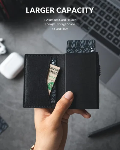 Miniatura 3 de VULKIT Billeteras delgadas para hombre, con bloqueo RFID, diseño minimalista con capacidad para hasta 11 tarjetas, Negro -, Minimalista