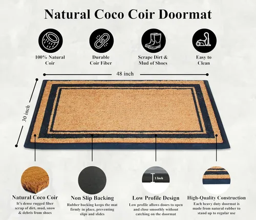 Miniatura 137 de A1HC Tapete para Puerta de Fibra de Coco Natural y Caucho, 30"x48" – Grueso, Duradero, Resistente, Anti-Desprendimiento, Resistente a