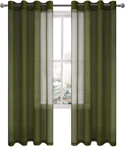 Miniatura 58 de DWCN Cortinas traslúcidas color verde frijol para sala de estar y dormitorio - Cortinas voile con aspecto de lino sintético con ojales en la parte