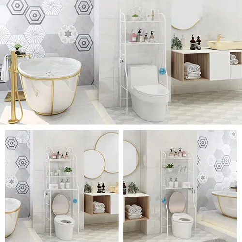 Miniatura 7 de Organizador de baño sobre el inodoro, estante independiente sobre el inodoro con ganchos y estante de papel higiénico, estantes de baño sobre