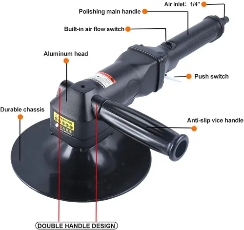 Miniatura 2 de Lijadora neumática de 7 pulgadas, lijadora/pulidora de aire húmedo resistente, ligera de 5.47 libras, velocidad ajustable de hasta 4500 rpm