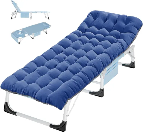 Miniatura 23 de ABORON Catres de campamento de 5 posiciones para adultos, catre de dormir plegable al aire libre, tumbona plegable con almohada, silla reclinable