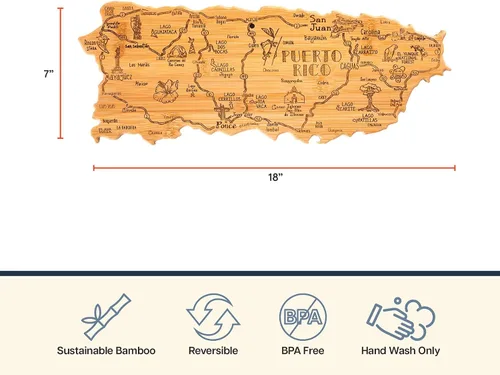 Miniatura 4 de Totally Bamboo Destination Puerto Rico - Tabla para servir y cortar con forma de Puerto Rico, incluye corbata para colgar en la pared