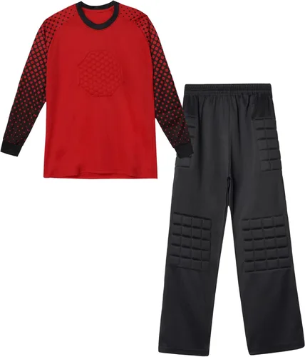 Miniatura 5 de TiaoBug Conjunto de camiseta y pantalones de fútbol acolchados para niños y niños, camisa de portero de manga larga, uniforme de entrenamiento