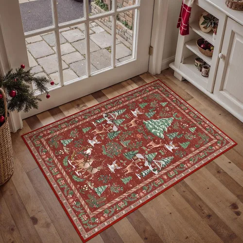 Miniatura 12 de Alfombra de Área Navideña 2x3 pies Copo de Nieve Rojo Tapete Decorativo Navideño para Entrada Cocina Lavable Antideslizante Suave Pelo Bajo Alfombra