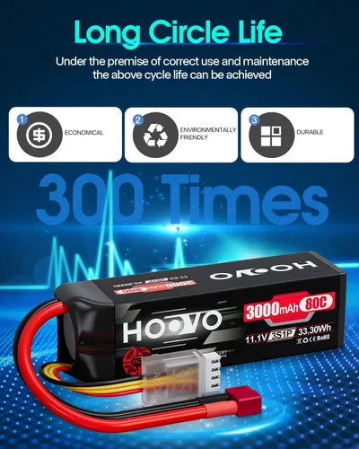 Miniatura 6 de HOOVO Batería Lipo 3S, 11.1 V, 3000 mAh, 80C, estuche blando con enchufe en T estilo Dean para automóvil, camión, buggy, rastreador, avión, barco