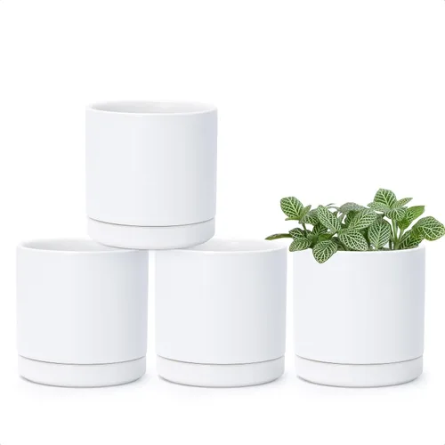 Miniatura 15 de D'vine Dev Juego de 4 macetas pequeñas de cerámica, maceta para suculentas de 3.5 pulgadas para plantas con orificio de drenaje y platillo