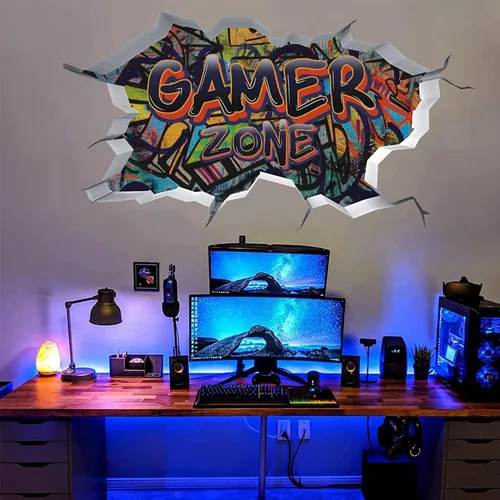 Miniatura 8 de TOARTI Adhesivos de pared 3D de juegos, calcomanías de pared para juegos para habitación de niños, zona de juegos para niños, papel tapiz de video