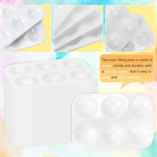 Miniatura 3 de 50 paletas de acuarela de plástico blanco, 6 paletas de pintura rectangulares, paletas de bandeja de pintura, bandejas de pintura para niños