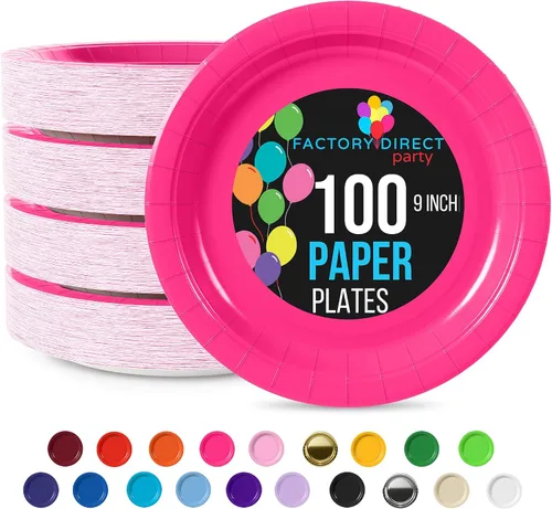 Miniatura 23 de Exquisite Party Solids - Platos desechables de papel amarillo de 7 pulgadas, para fiestas, 100 unidades, resistentes, 350 GSM, suministros