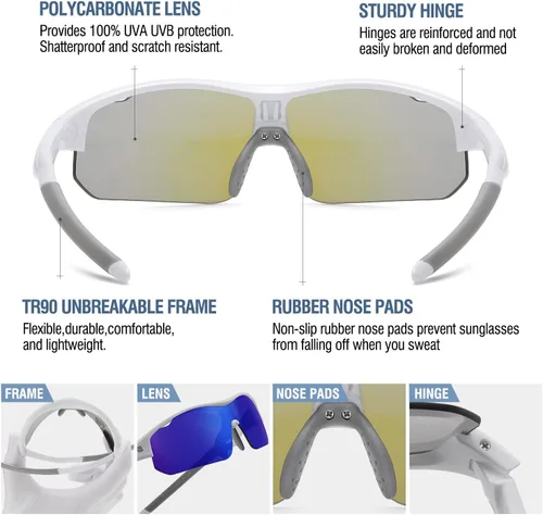 Miniatura 27 de DUCO DK261 - Gafas de sol deportivas de béisbol para jóvenes, con marco TR90 irrompibles, ligeras, para niños y niñas