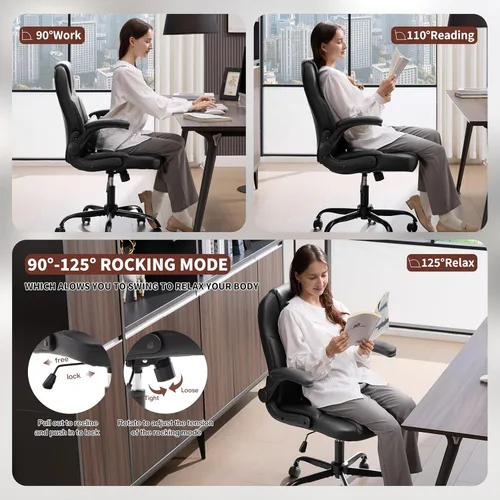 Miniatura 5 de Silla ejecutiva de oficina Nexthro de PU, silla de oficina de cuero con ruedas, silla giratoria de 360° con brazos acolchados, silla ergonómica