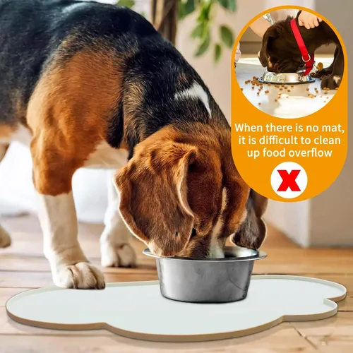 Miniatura 3 de Ptlom - Alfombrilla de silicona para alimentación de mascotas para perros y gatos, alfombrilla para comedero con bordes altos, antideslizante, Beige