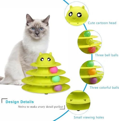 Miniatura 4 de UPSKY Juguete Rodillo para Gatos Tornamesa de 3 Niveles Juguete para Gatos con Pelotas con Seis Pelotas Coloridas Juguetes Interactivos para Gatitos
