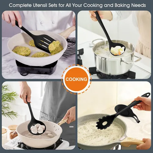 Miniatura 4 de E-far - Juego de utensilios de cocina de silicona de 15 piezas con soporte, utensilios de cocina antiadherentes y resistentes al calor, incluye