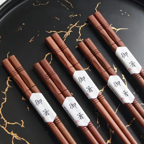 Miniatura 3 de AOOSY - Juego de 5 pares de palillos reutilizables de madera natural, palillos de palisandro tallados a mano, aptos para lavavajillas, Palillos