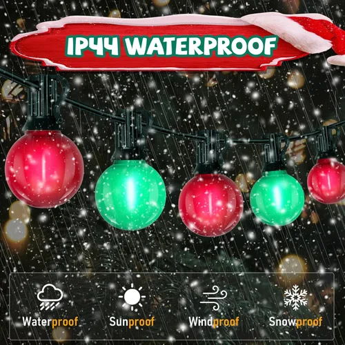 Miniatura 4 de Cadena de luces LED G40 para exteriores de Navidad de 50 pies, cadena de luces colgantes de globo con 27 LED inastillables, luces rojas y verdes