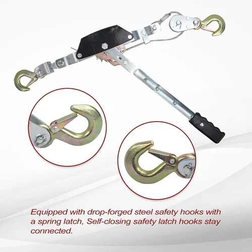 Miniatura 4 de Cable de acero de 2 toneladas de alta resistencia de 2 ganchos, extractor de potencia de doble engranaje Come Along con herramienta de trinquete