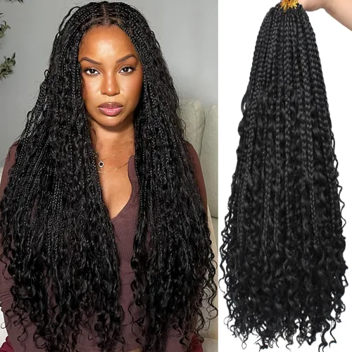 Miniatura 29 de COOKOO Cabello de Trenzas de Caja Bohemias de Ganchillo de 8 Pulgadas para Mujeres Negras, Paquete de 8, Cabello Sintético de Trenzas de Caja
