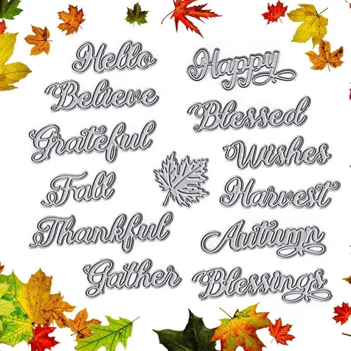 Miniatura 3 de Troqueles de corte de palabras de Acción de Gracias de otoño para hacer tarjetas y decoraciones de álbumes de fotos, plantillas de troqueles