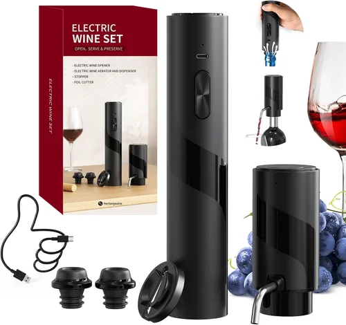Miniatura 8 de Juego de abridor eléctrico de botellas de vino CIRCLE JOY - Sacacorchos recargable inalámbrico, juego de regalo con base de carga, cortador de papel