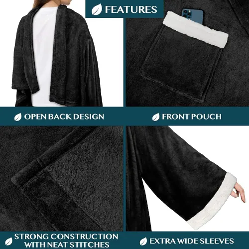 Miniatura 2 de PAVILIA Manta de forro polar con mangas para mujeres y hombres adultos, manta portátil cálida y suave, acogedora con bolsillo para abrazarse, manta