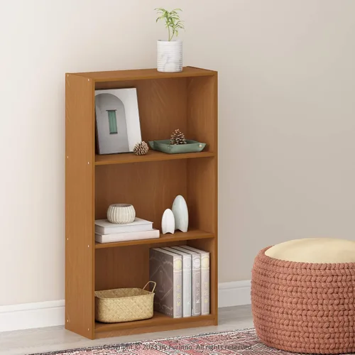 Miniatura 2 de Furinno Estantería básica para libros, moderna de 3 niveles, estantería con estantes abiertos, 9.3 x 21.8 x 39.5 pulgadas, para sala de estar, Roble