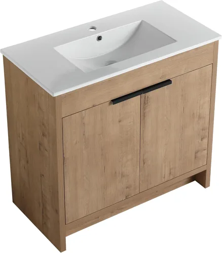 Miniatura 13 de LKTART Moderno flotador de 30 pulgadas para baño y lavabo, conjunto de tocador montado en la pared con puerta de cierre suave, juego de gabinete