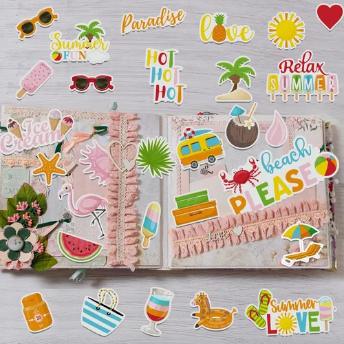 Miniatura 5 de 100 piezas de papel temático de verano, troquelados, cartulina, álbumes de recortes, recortes de verano, adornos de álbumes de recortes para tablón