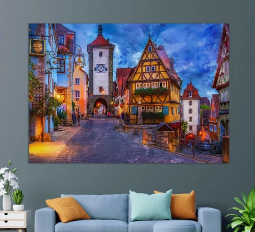 Miniatura 3 de Impresión en lienzo de Rothenburg, pintura de Rothenburg, arte de pared de Rothenburg, arte de lienzo de Alemania