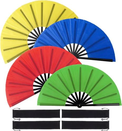 Abanicos de mano plegables grandes para baile de línea, ventilador de rave de 13 pulgadas para bodas, fiestas, festivales y espectáculos de baile