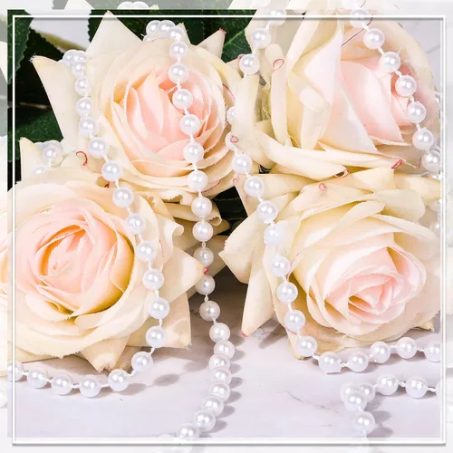 Miniatura 8 de PAXCOO Guirnalda de perlas blancas, hebras de perlas para decoración de árbol de Navidad, suministros de fiesta de boda