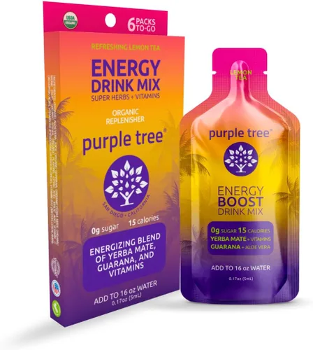 Miniatura 7 de purple tree Paquetes de energía orgánica – Cero azúcar, 80 mg de cafeína natural de yerba mate y guaraná, con vitaminas B12 para una energía suave
