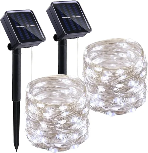 LIGHTOP Guirnalda de luces solares al aire libre, paquete de 2, 33 pies, 100 luces LED de alambre de cobre, luz de hadas impermeable, decoración