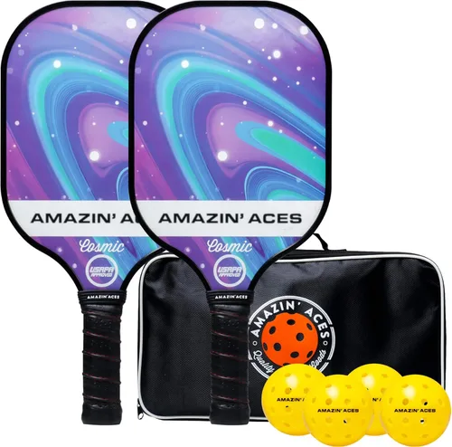 Amazin' Aces Juego de paletas de pickleball de grafito, individuales, 2 o 4 palas, núcleo de polímero de panal con cómodo agarre acolchado, Paquete