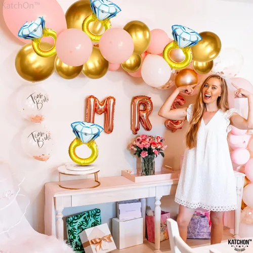 Miniatura 7 de KatchOn, Lindo Globo de Anillo de Diamante - Paquete de 4, 18 Pulgadas Decoraciones para Despedida de Soltera Globos de Anillo de Compromiso