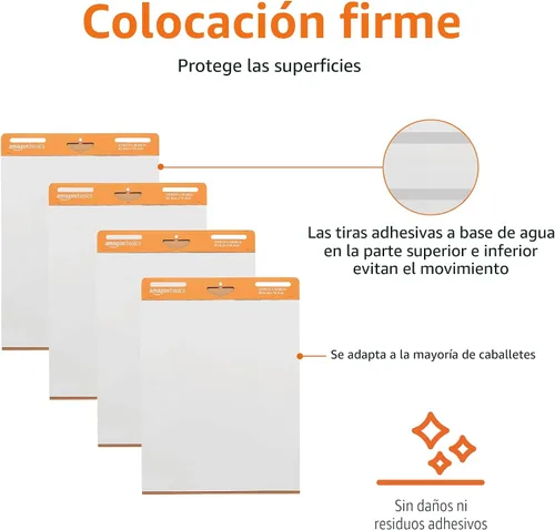 Miniatura 3 de Amazon Basics Almohadillas adhesivas de caballete para presentaciones, compatibles con pizarras blancas, 25 x 30 pulgadas, rectangulares, blancas