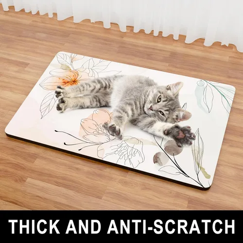 Miniatura 4 de Tapete para Comida de Perros, 12" x 19" Tapete Absorbente para Tazones de Perros y Gatos para Comida y Agua, Linda Alfombra Antideslizante de Goma