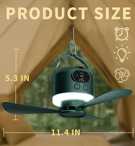 Miniatura 2 de Ventilador de techo inalámbrico portátil con control remoto, diseño de 3 aspas, batería de 10040 mAh operado por pilas, ventilador colgante