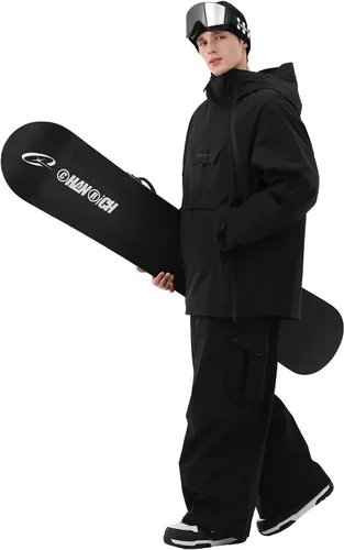 Miniatura 3 de Chaqueta de esquí para hombre 3L Anorak de snowboard, chamarra de nieve holgada con capucha, impermeable, cortavientos, aislante, para invierno