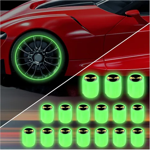 Miniatura 8 de 20 tapones fluorescentes para válvulas de neumáticos, tapones luminosos para válvula de aire de rueda de automóvil, accesorios de decoración