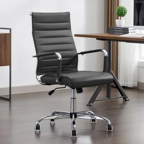 Miniatura 14 de Silla de escritorio de oficina de cuero, sillas de sala de conferencias con ruedas, silla ejecutiva moderna de respaldo alto, ergonómica giratoria