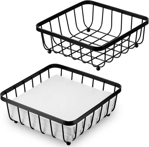 Servilletero de 2 piezas para mesa, moderno soporte plano de papel de metal para cocina o comedor, cesta cuadrada de celosía de metal, dispensador