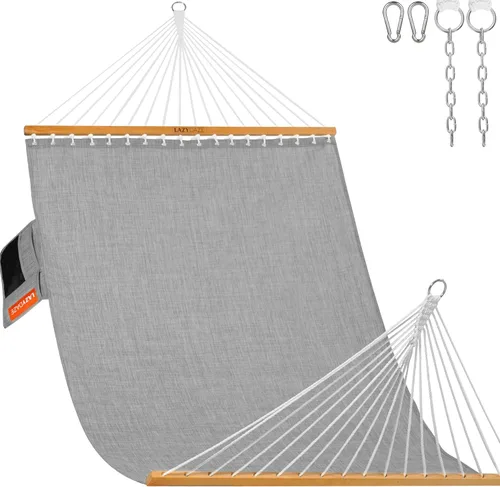 Miniatura 9 de Lazy Daze Hammocks Hamaca doble exterior de 11 pies, hamaca de tela de olefina de secado rápido con barra separadora y bolsillo lateral para piscina