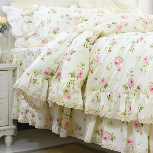 Miniatura 2 de FADFAY Juego de funda de edredón con estampado floral de roseta, juego de ropa de cama de encaje con volantes para niñas, 3 piezas, tamaño individual