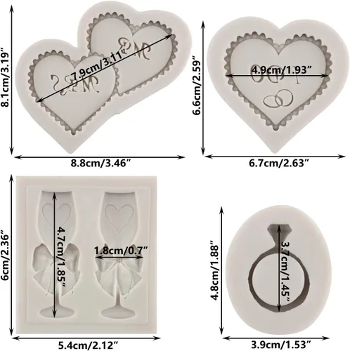 Miniatura 2 de Sijiangmold Molde de fondant de corazón MR MRS I DO, molde de silicona para decoración de tartas, molde de anillo de copa de vino de champán