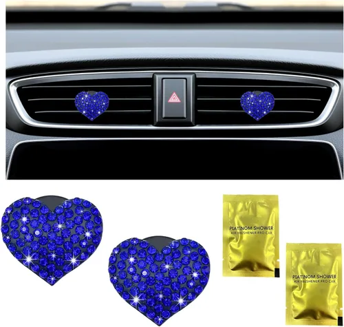 Miniatura 10 de Ziciner 2 piezas de dijes de clips para ventilación de aire de coche con corazón brillante, clips para salida de aire de coche con forma de corazón